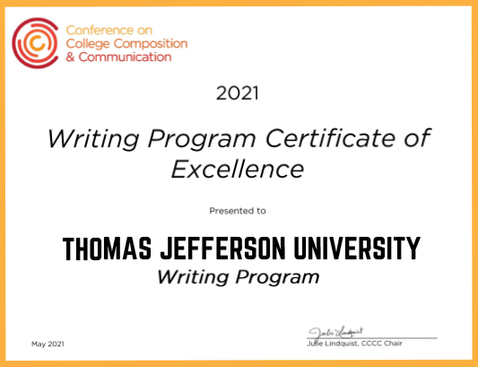 2021 Writing Progrm Certificate of Excellence