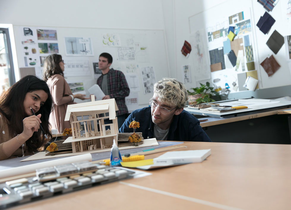 Two Thomas Jefferson University Architecture students working in classroom